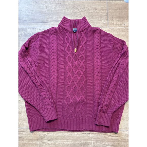 Crown & Ivy Mens XL Purple Cable Knit 1/4 Zip Mock Neck Pullover Sweater - Picture 1 of 8